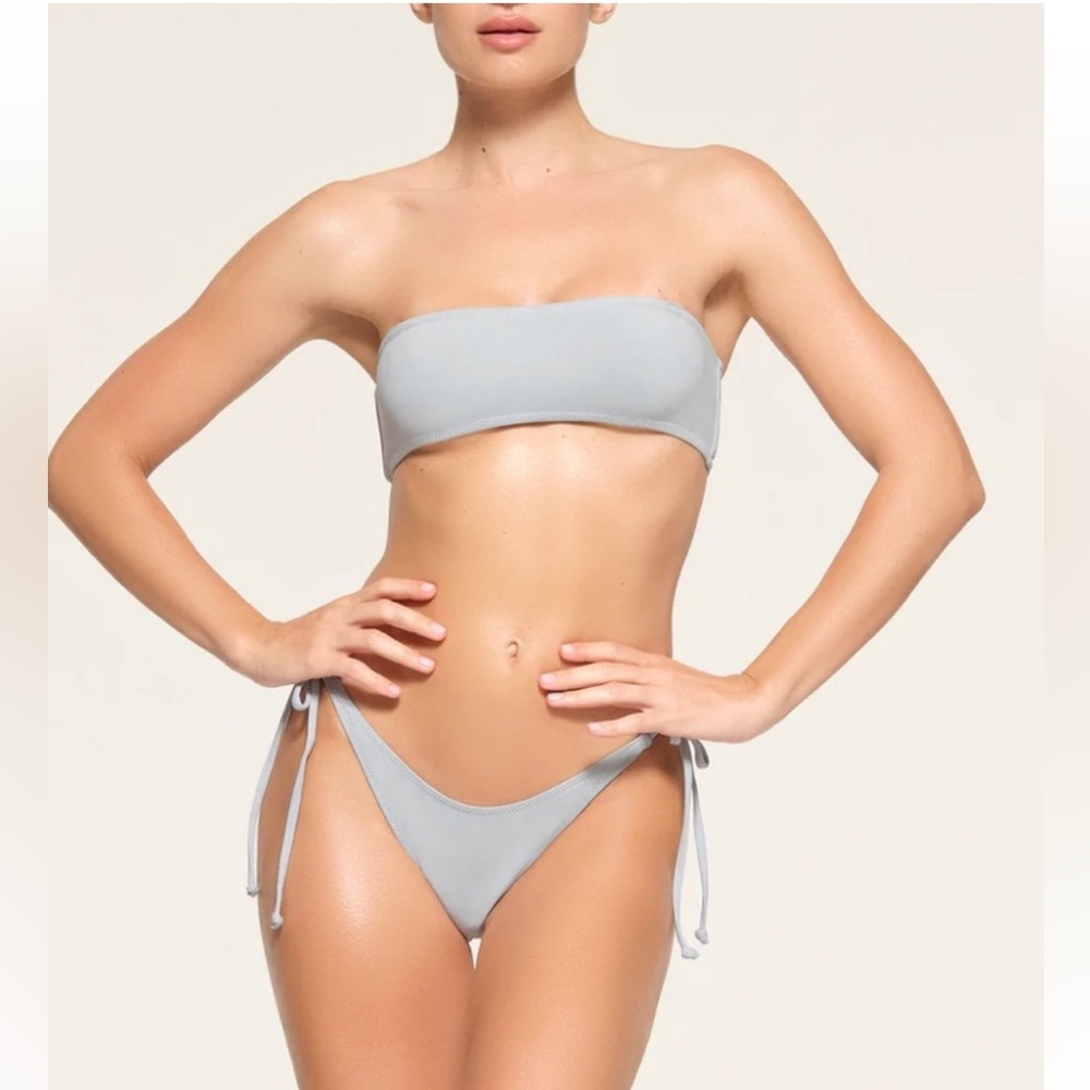 🦋SKIMS SWIM STRAPLESS BIKINI BANDEAU BIKINI TOP & BOTTOMS FADED DENIM WASH 2X